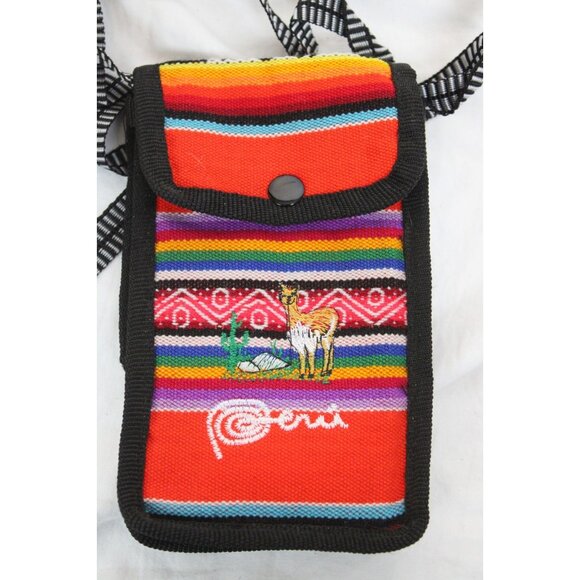 Peruvian Passport Pouch Wallet Phone Padded Native Textile Lanyard Llama Woman - Picture 2 of 5